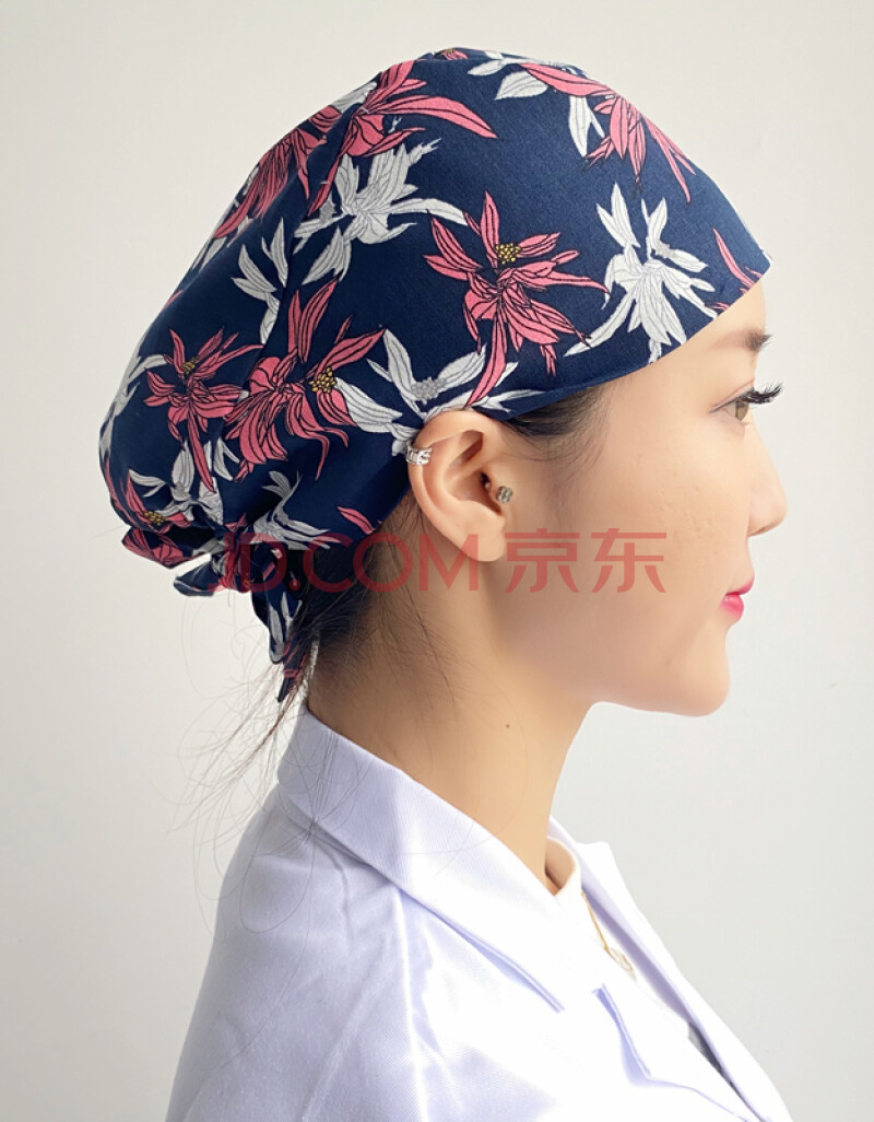 棉质包头帽宠物院牙美容房工作帽长发包头巾护士帽印花 手术室 枫叶