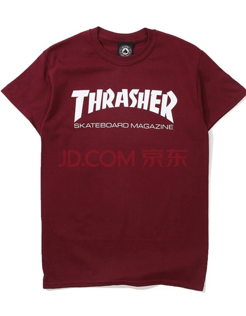 美潮thrasher 新款潮牌短袖t恤男女款夏季火焰酒红色宽松圆领印花字母