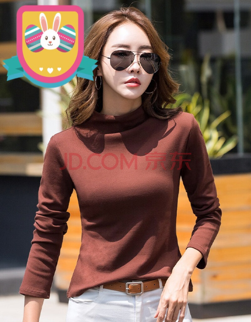 打底衫女秋冬2019新款韩版修身长袖t恤女内搭上衣洋气 半高领咖啡色