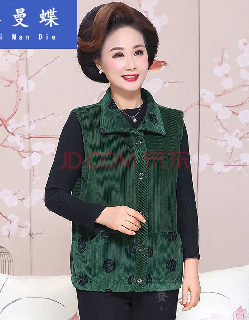 春秋天穿的女式坎肩中老年人马甲女装秋冬装条绒外套妈妈40-50岁短款