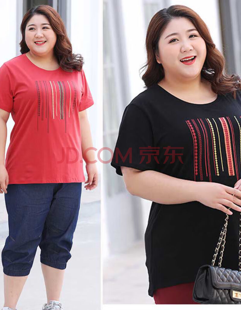 【春季新品】胖妹妹夏天穿的加肥加大码女装胖子衣服短袖t恤女200斤