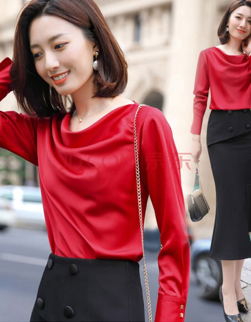 【显身材】【高品味】2020红色衬衫女士长袖时尚气质洋气上衣设计感