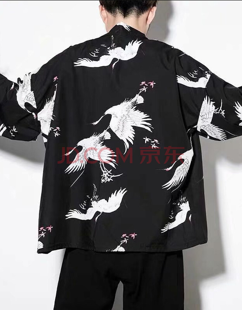 良布 夏季浮世绘仙鹤防晒衬衫男复古新汉服古风唐装披风男士薄款七分