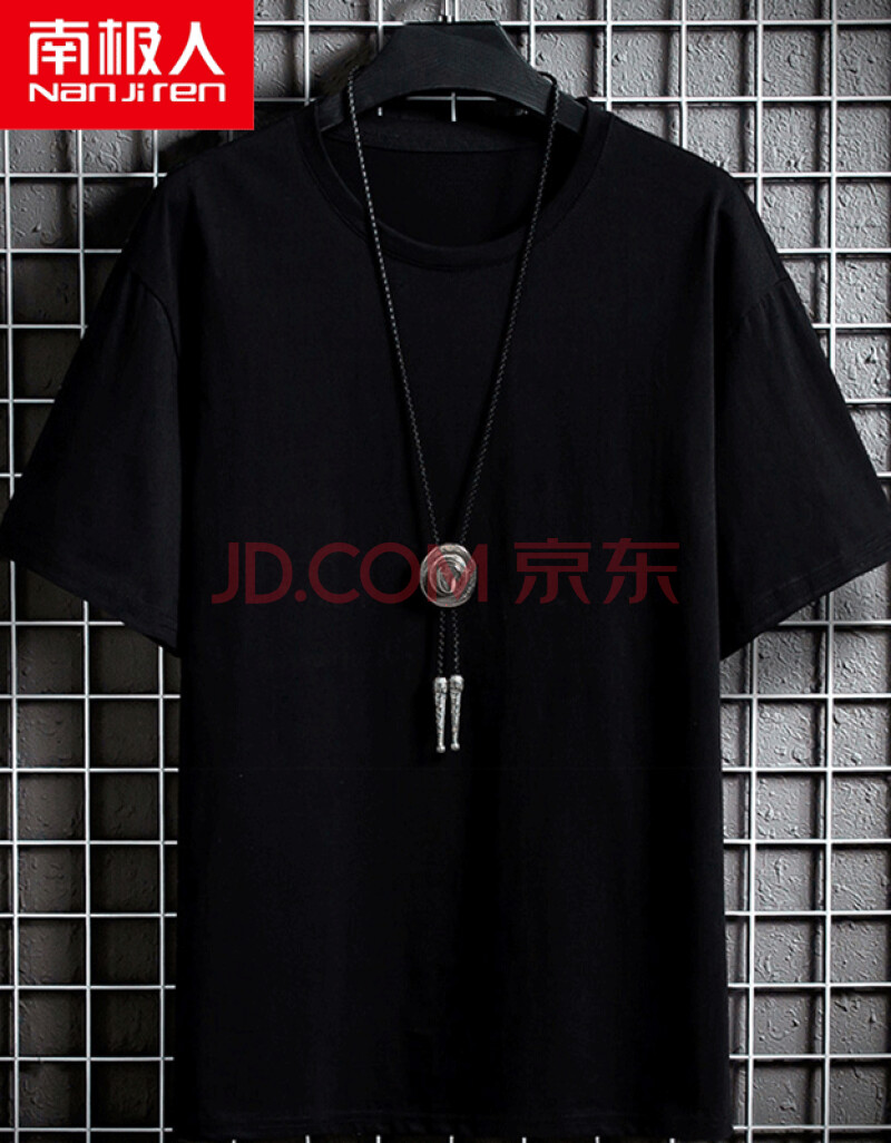 短袖t恤男纯棉套装2020新款潮流帅气一套搭配宽松男生体恤衣服 黑色