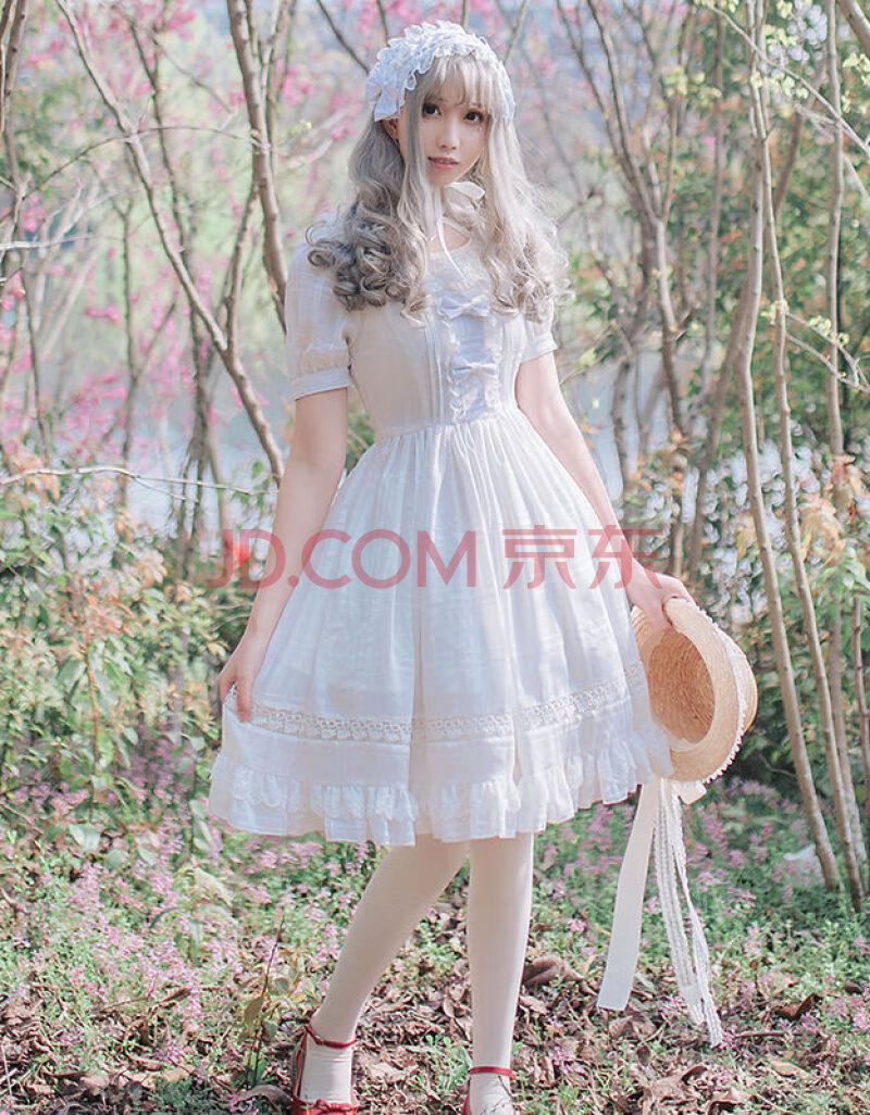 天使街道柄原创lolita夏季新款连衣裙日常修身洛丽塔公主裙 白色 l