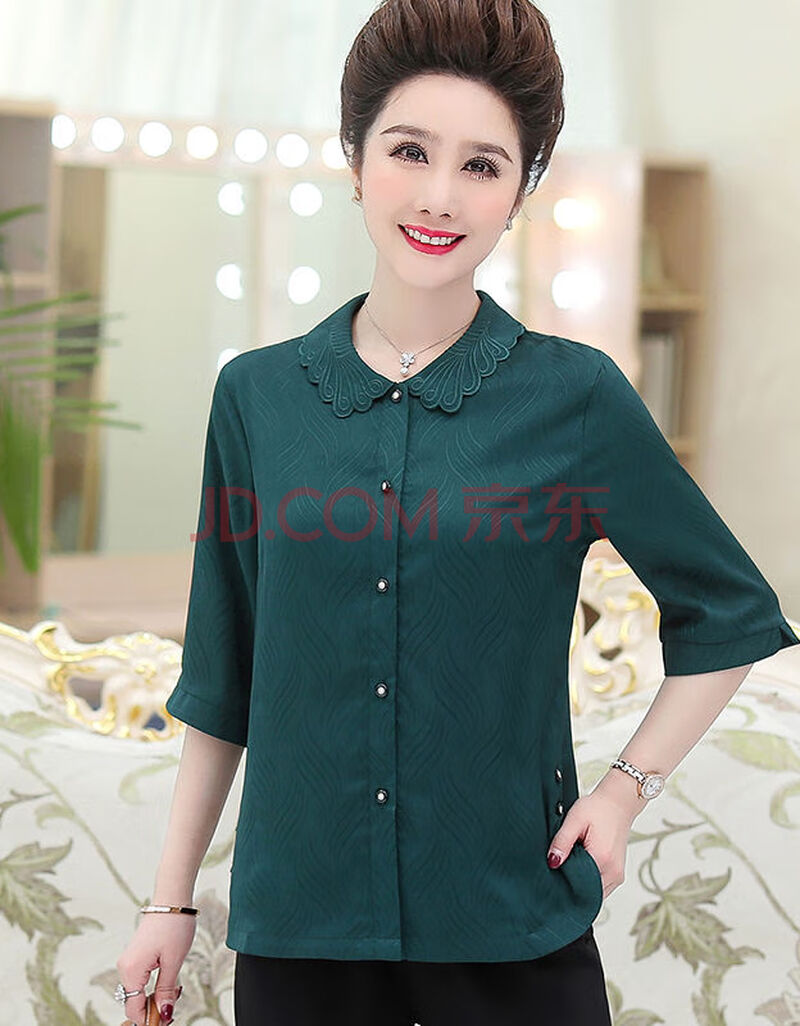特价特价重磅真丝高档中年妇女衬衫女长袖上衣服妈妈夏装半袖衬衣中
