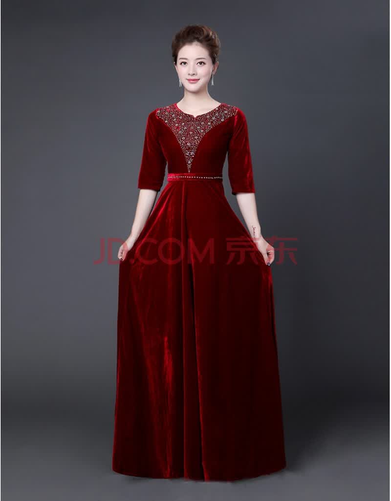 中老年演出服独唱大合唱女长裙连衣裙金丝绒指挥礼服表演服装女成人
