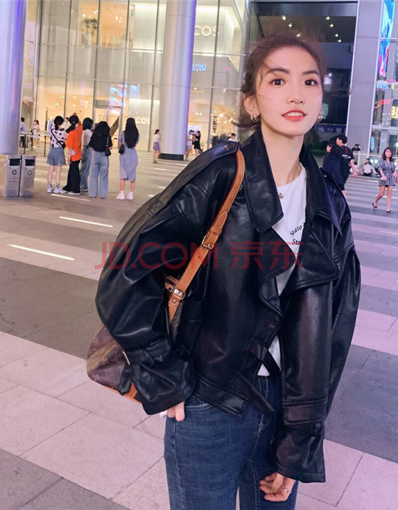 丹贝迪特 皮衣女短款2021年春秋新款岗位复古显瘦皮外套女休闲百搭皮