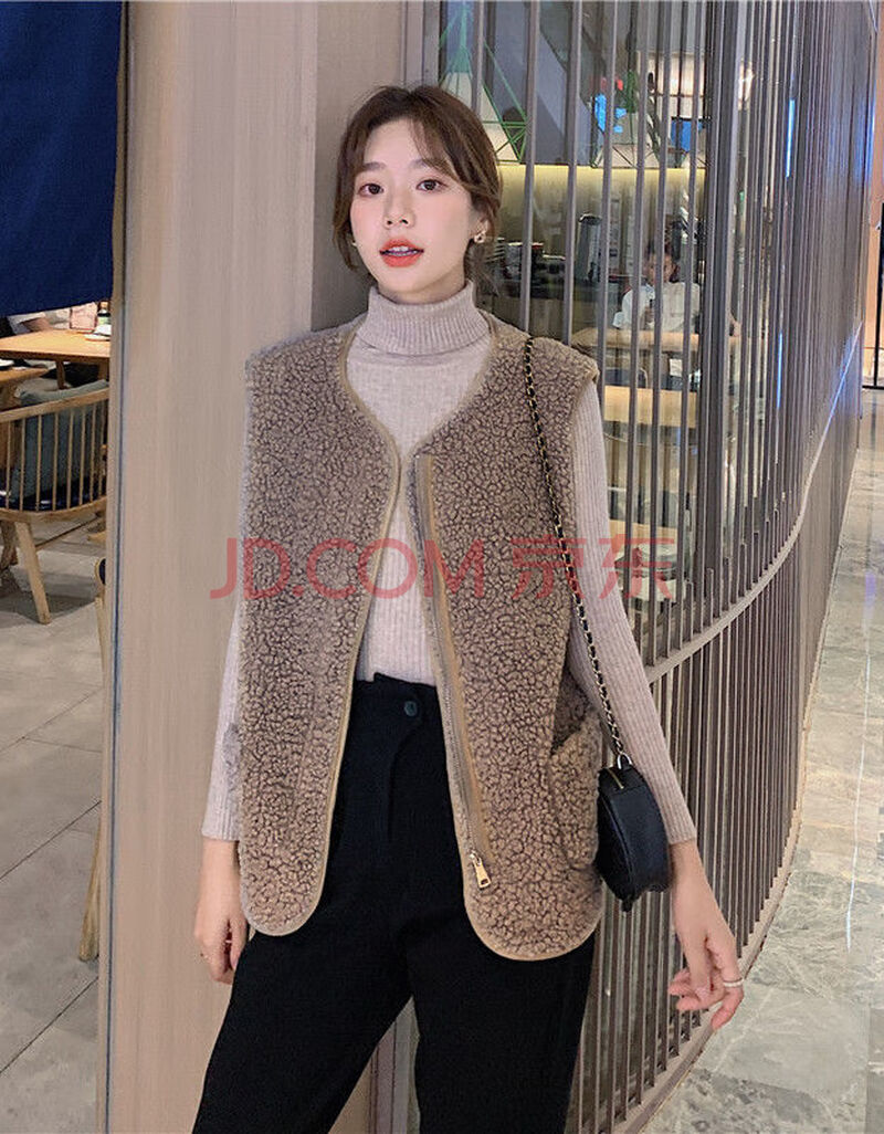 羊羔毛马甲女短款2020秋冬韩版学生百搭女士坎肩外穿背心马夹外套 浅