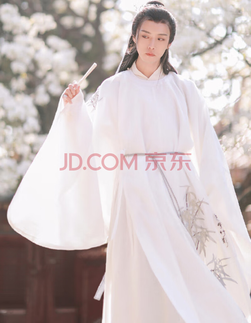 白色古风男士情侣仙气男生套装中国风古装春秋 白色 圆领袍 中衣 全套