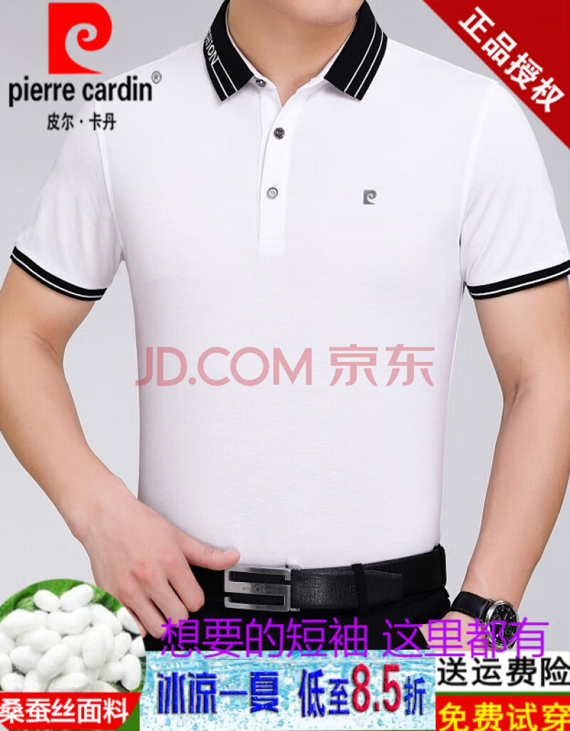 皮尔卡丹官方店 男装新品桑蚕丝短袖t恤衫 中青年夏季