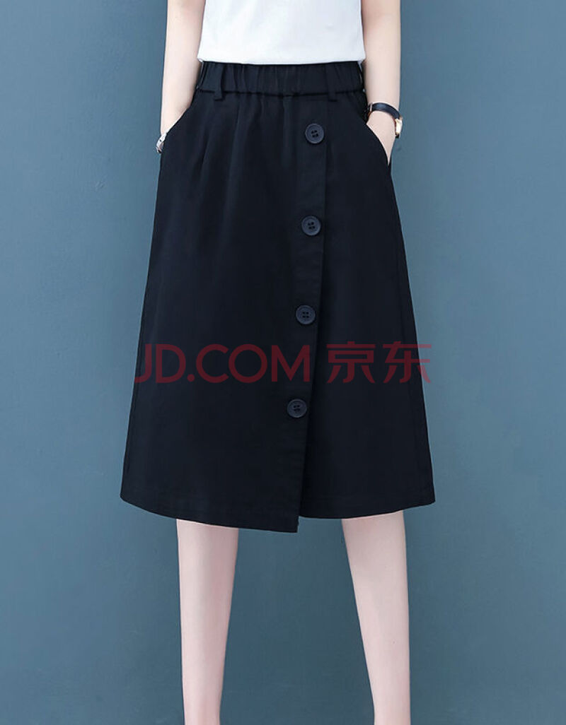 休闲女裤裙2021夏季新款欧货时尚松紧腰五分裤半身 黑色 【松紧腰】 l