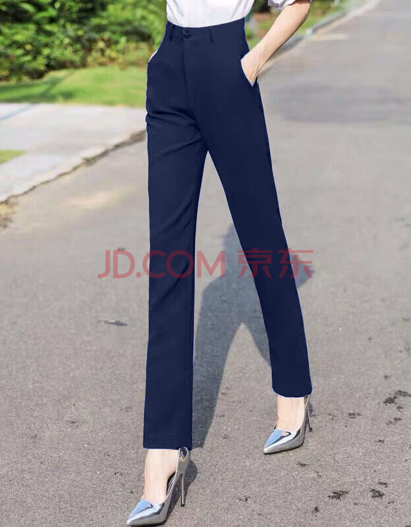 女高腰直筒长裤夏季秋新款中年妈妈休闲裤上班ol西装裤子 887宝蓝色 m