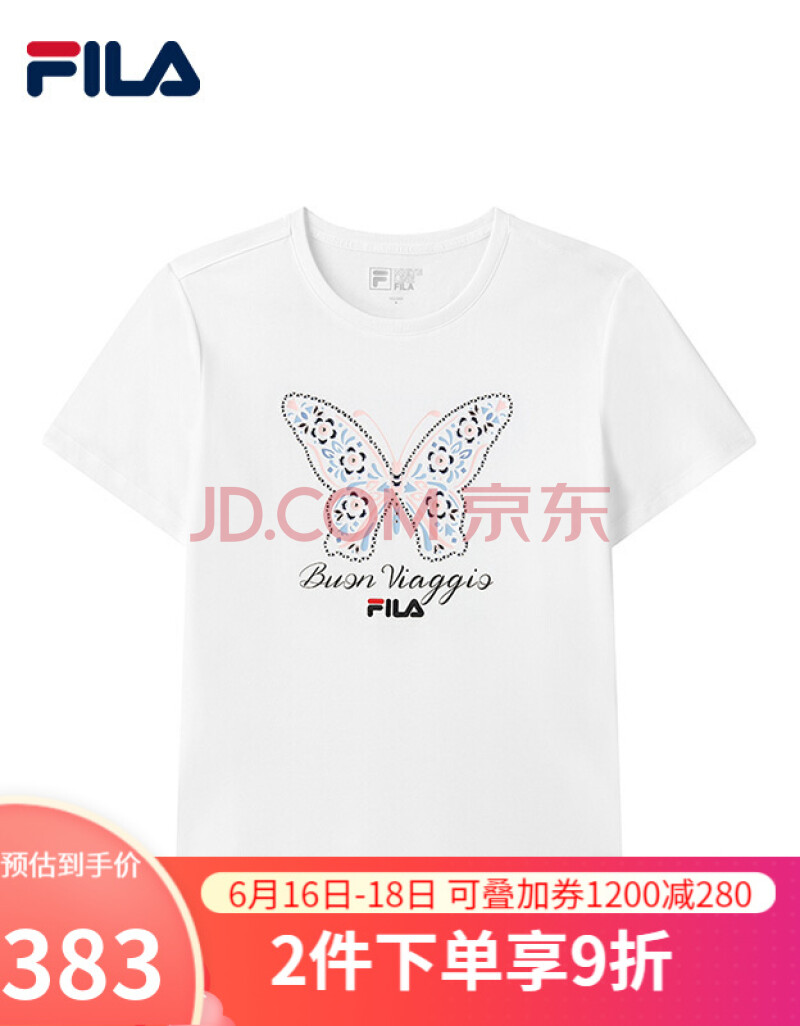 fila 斐乐女装官方 女士短袖t恤2021年夏季新款印花圆领肤运动上衣