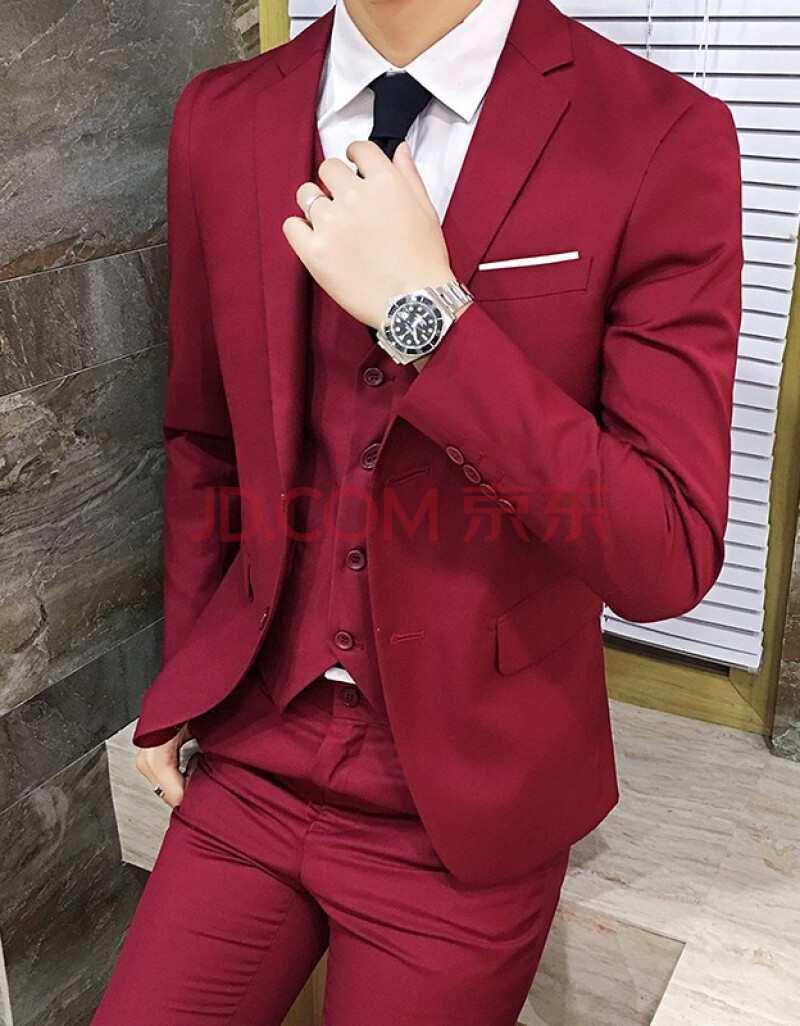 潮牌鼠七匹·狼装西服套装男士5件套韩版修身小西装职业正装伴郎服装