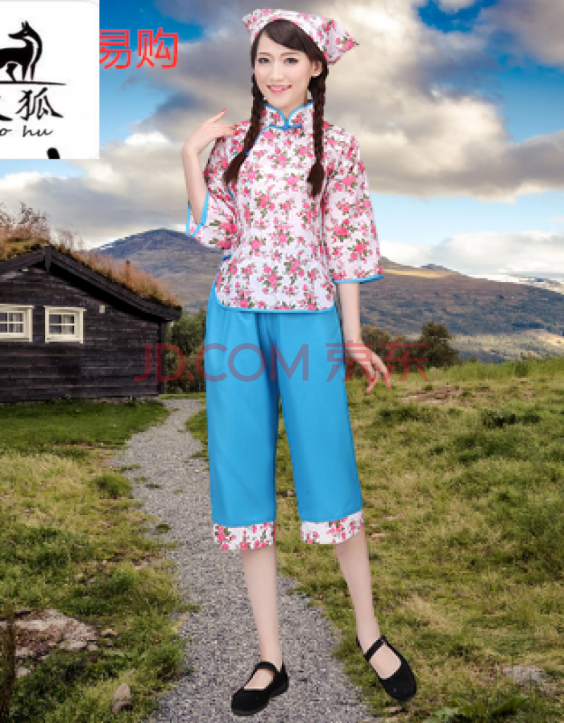 村姑演出服装客家女中长款全套农村村姑碎花服采茶女阿庆嫂演出民族