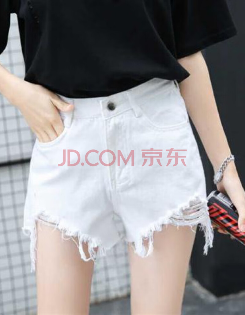 简胜牛仔短裤女渔网牛仔裤夏装新款学生短裤时尚显瘦卷边热裤夏装动漫