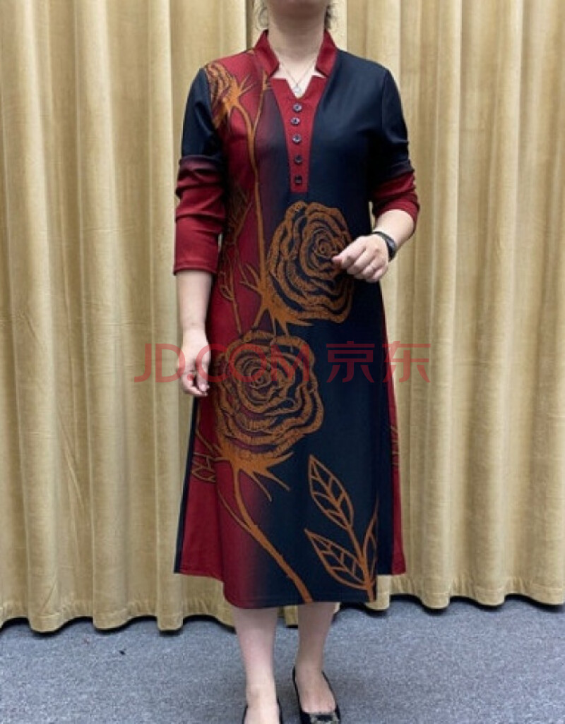 秋季连衣裙女妈妈秋装连衣裙2021新款洋气宽松民族风中长款中老年过膝