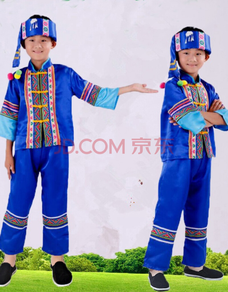 民族服装拉祜族舞蹈服哈尼族表演服男女童布朗族舞台演出服装 蓝色男