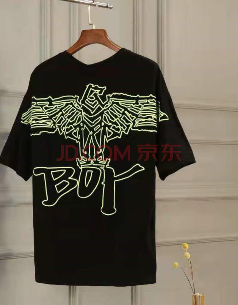 男孩2021新款潮牌男女短袖t恤小鹰后背刺绣立体翅膀短袖t恤boy 黑色