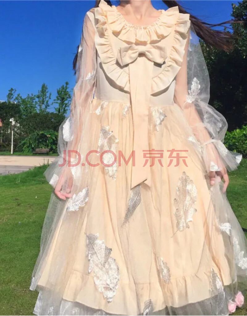 轻裙子日常软妹日系洛丽塔女春季大人荷叶袖连衣裙 黄色款 均码