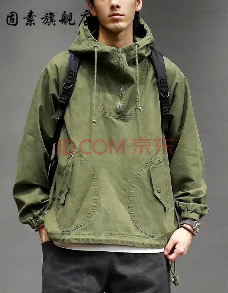 港风工装连帽卫衣连帽衫新款秋装韩版春秋款男士bt冲锋衣潮牌秋季工装