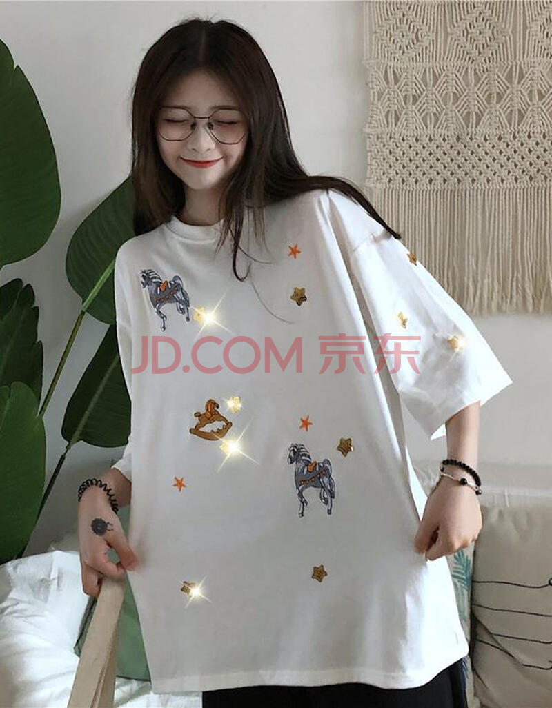 娇诗茹 网红短袖t恤女初春2019新款宽松大版学生复古港味ins超火cec