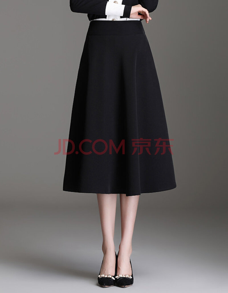 欧偲麦半身裙女春季a字裙新款百褶裙不规则高腰显瘦中长款黑色伞裙