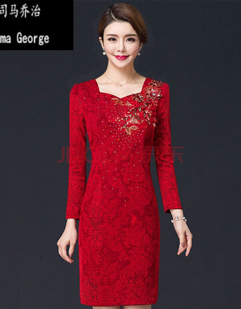 婚宴冬装秋季婚礼装旗袍礼服喜婆婆结长袖大码连衣裙中长款冬 105红色