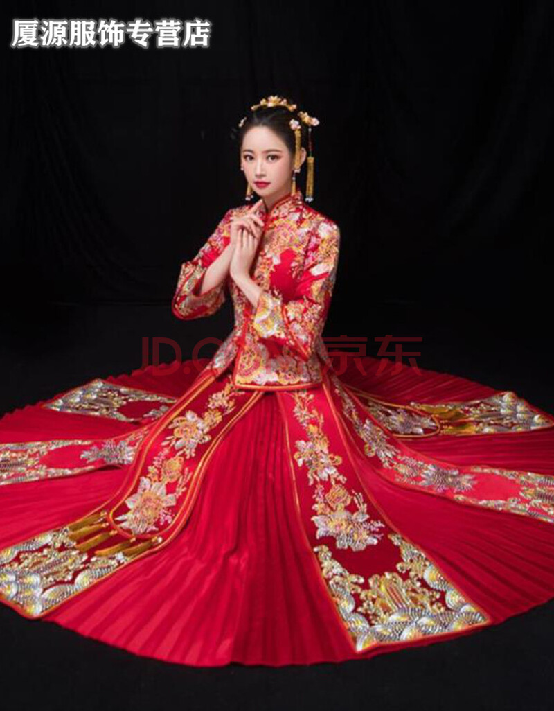 秋装大气新娘装秀禾服孕妇新娘遮肚子夏手工传统婚纱敬酒服秋冬装冬款