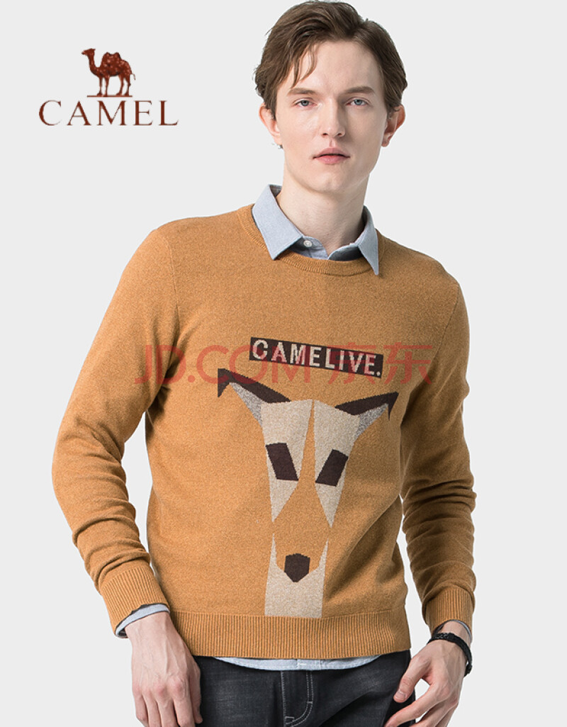 骆驼(camel)男装 春秋毛衣男 宽松圆领套头打底衫 休闲针织衫外套 杏