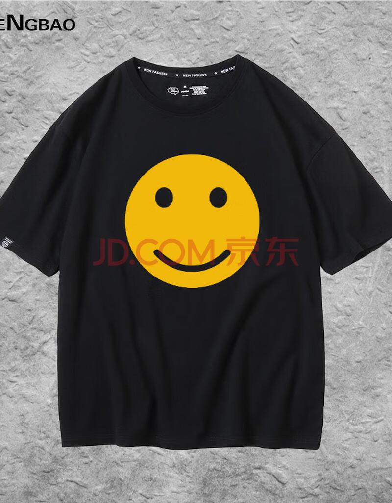 贾斯汀比伯同款短袖justin bieber笑脸drew男女纯棉休闲t恤衣服 黑1 l