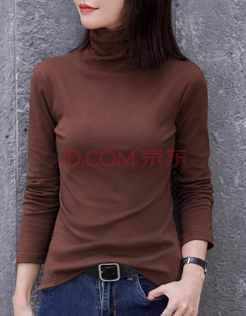 2019新款秋冬内搭堆堆领针织打底衫咖啡色高领打底衫女秋冬内搭堆堆领