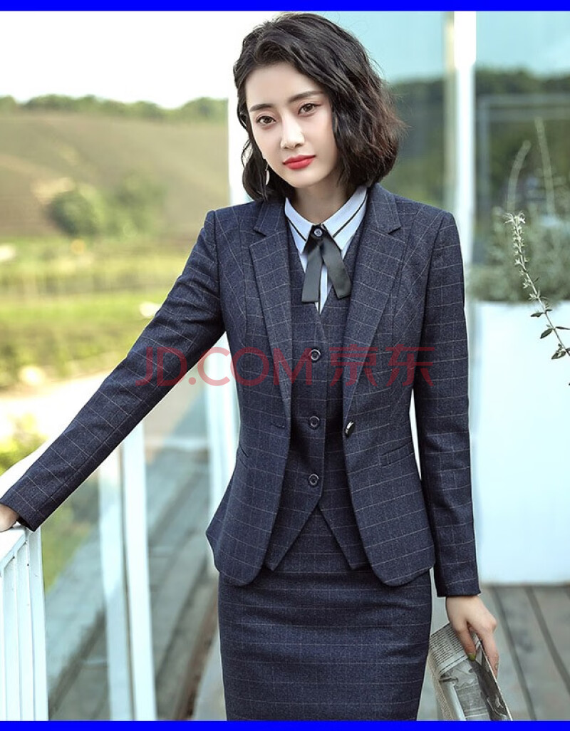 美丽清新 职业装女装马甲套装女小西装长袖韩版休闲面试商务正装西服