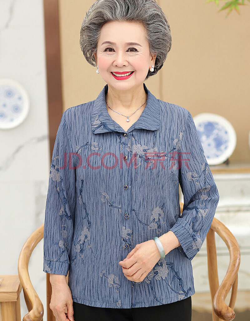 夏天穿的服装中老年人女衬衫套装60岁长袖薄款老人衣服80妈妈春装百搭