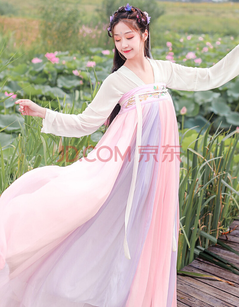 中国风仙女樱花超仙飘逸古风明制女装改良 齐胸春樱上襦 下裙3米摆