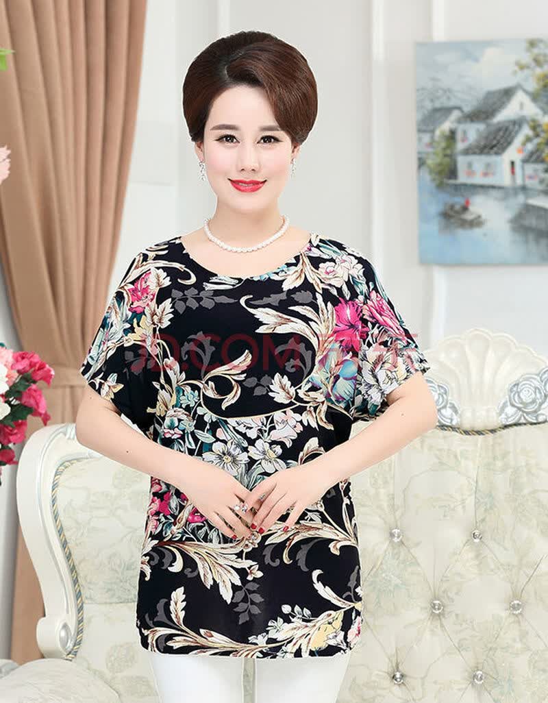 加大码胖妈妈装中年女士短袖t恤加大码牛奶丝 12号色 l(建议90-125斤)