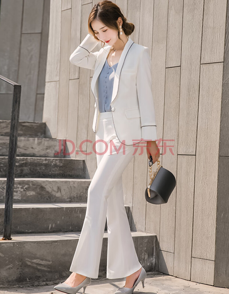 2019秋冬新品加厚职业装女装上衣修身外套女士西装套装 白色小西装 m