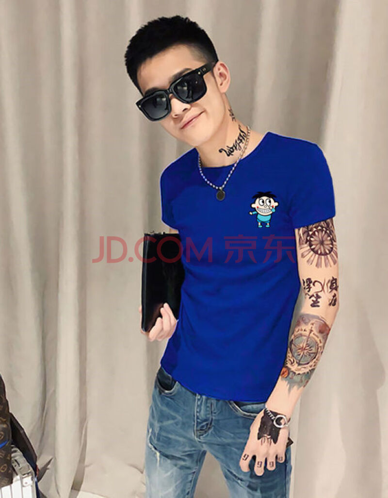 琛倪网红印花打底衫短袖紧身贴身男社会精神小伙同款t恤快手红人短t潮