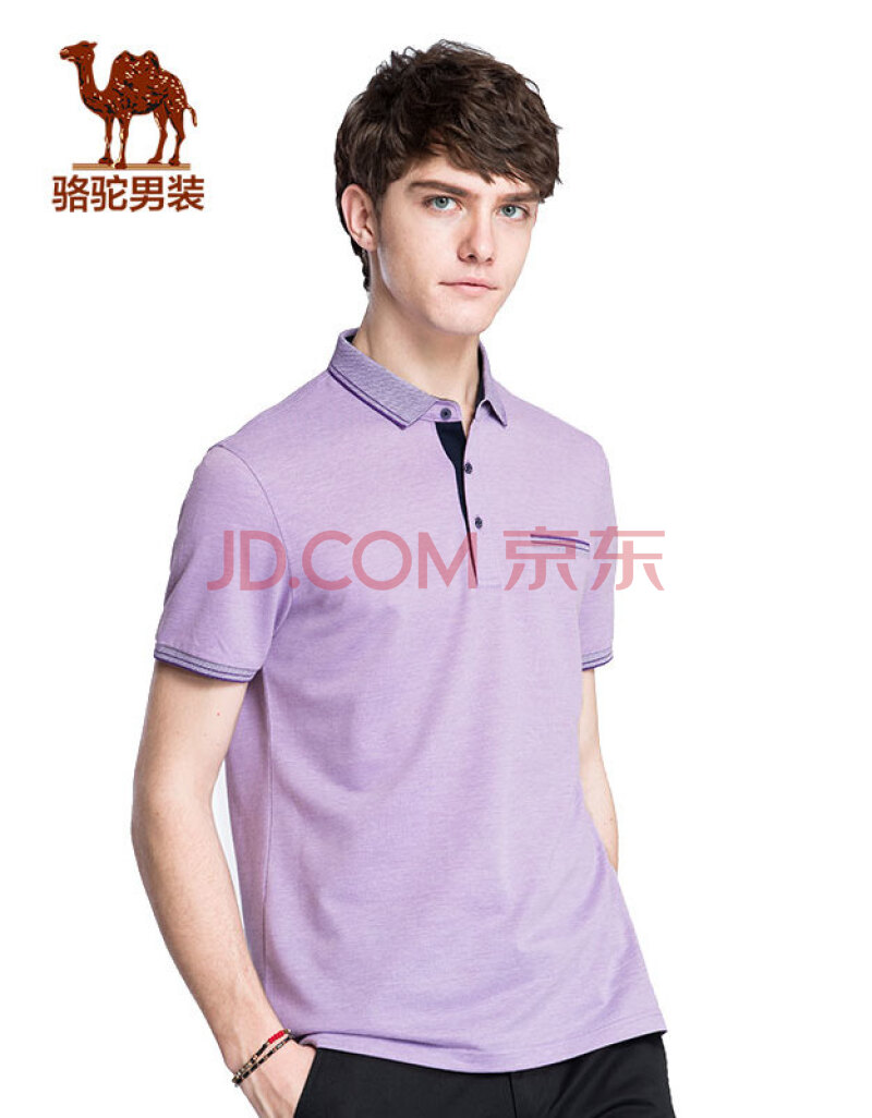 骆驼(camel)男装 2018年夏季新款男青年翻领纯色休闲polo衫绣标短袖