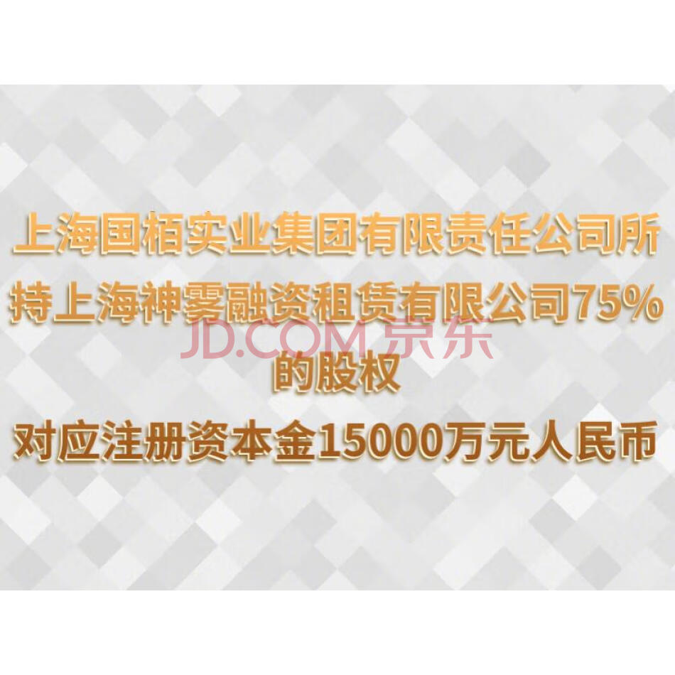 【第1次拍卖】（破）上海国栢实业集团有限责任公司所持上海神雾融资租赁有限公司75%的股权