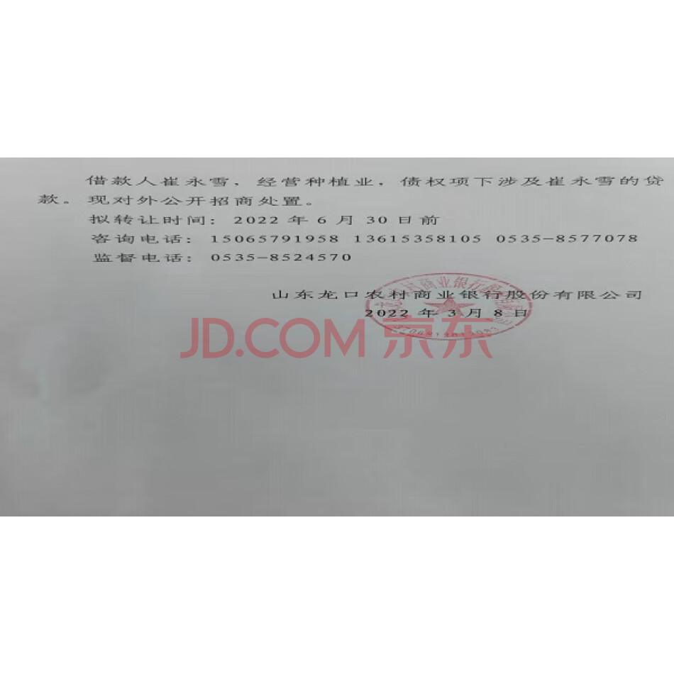 关于拍卖王怀忠、崔永雪债权的公告