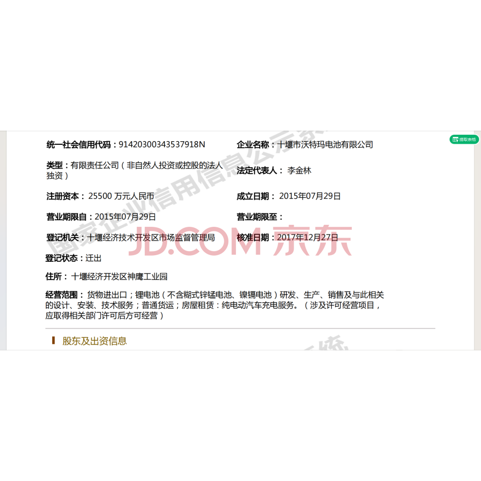 【第4次拍卖】深圳市沃特玛电池有限公司持有的十堰市沃特玛电池有限公司100%股权及应收债权