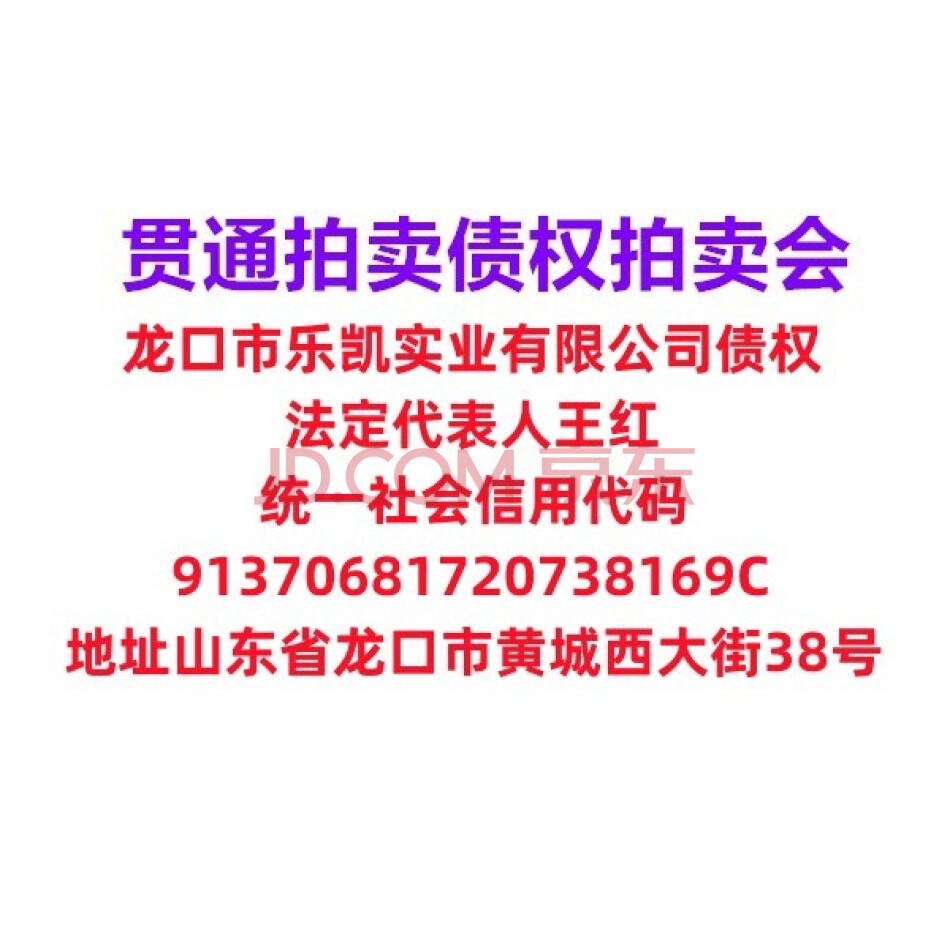 【贯通拍卖685】龙口市乐凯实业有限公司债权