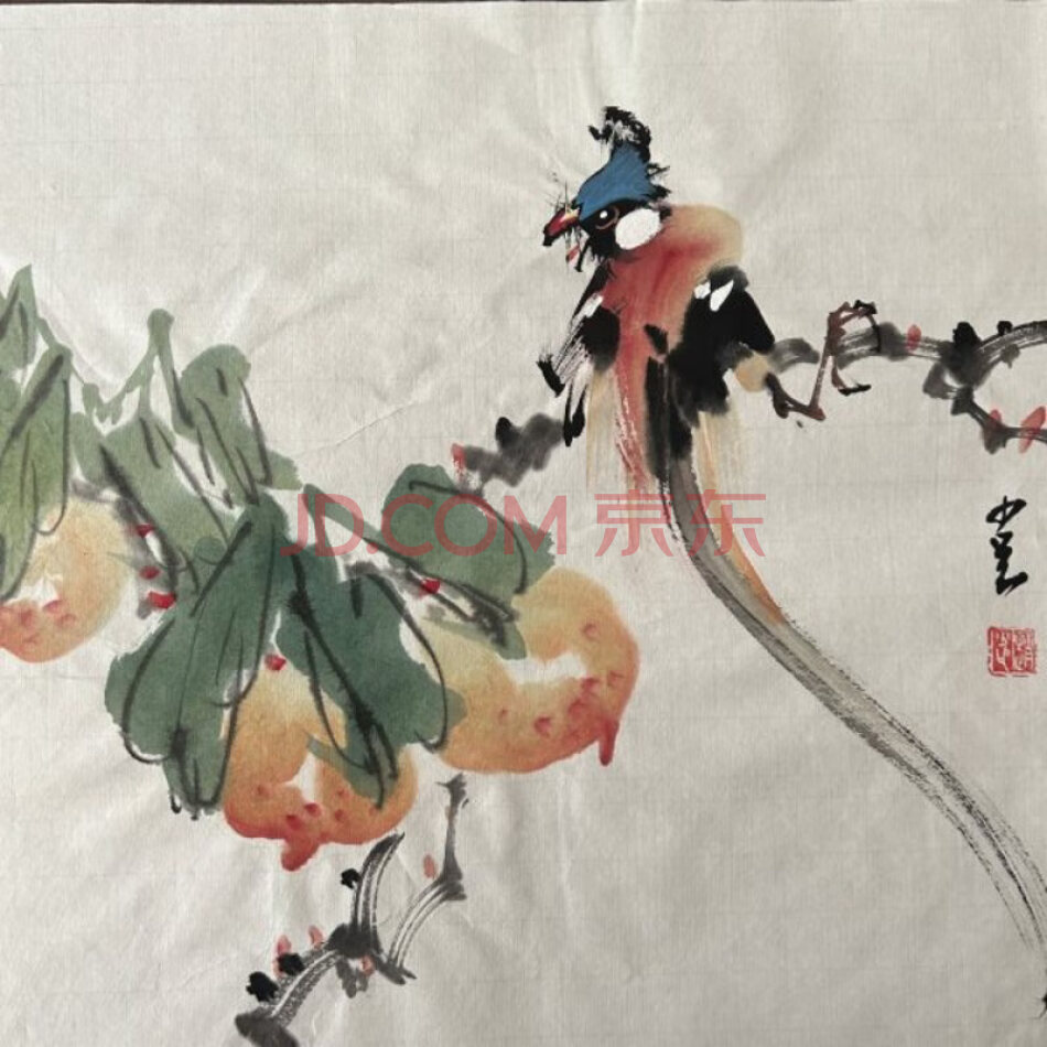 ZSA017 赵少昂款手绘一平尺花鸟字画作品一幅