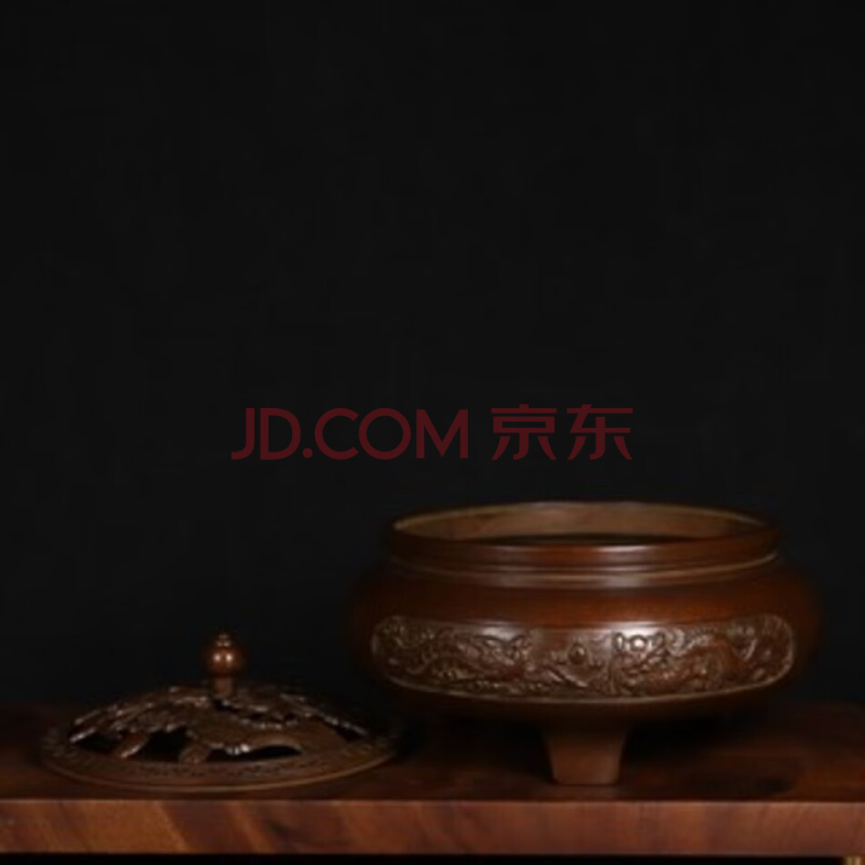 QHDJX01 铜荷花盖三足熏炉摆件