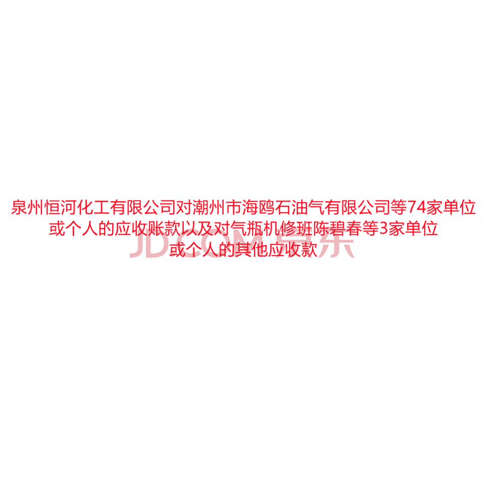 【第20次拍卖】泉州恒河化工有限公司名下的应收账款、其他应收款（详见标的物详情）