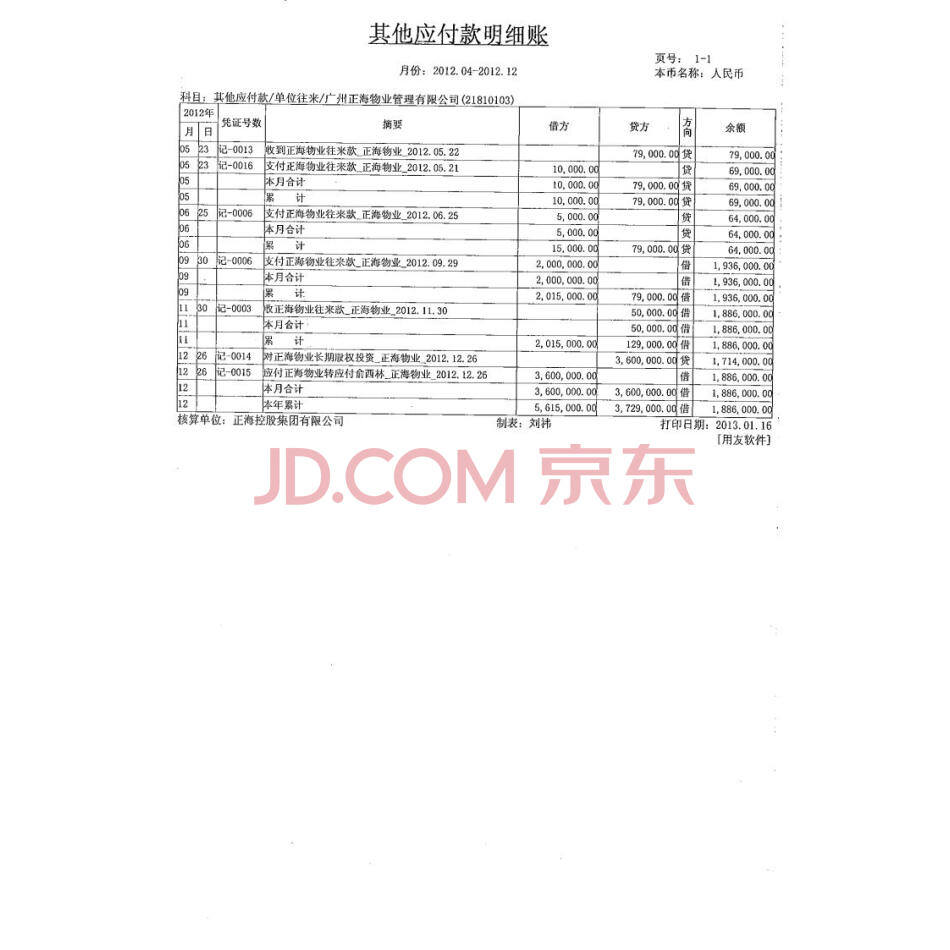 【第15次拍卖】正海控股集团有限公司对广州正海物业管理有限公司的应收账款：人民币1845500元