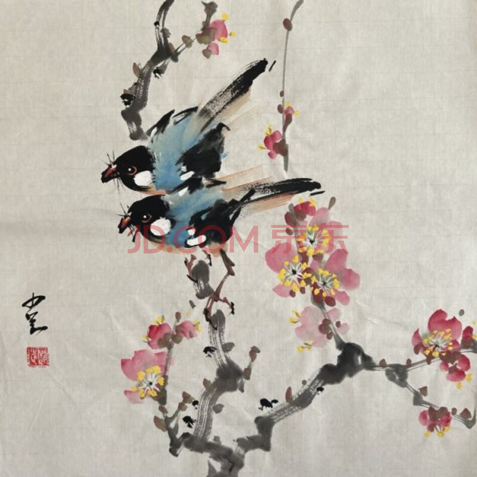ZSA009 赵少昂款手绘一平尺花鸟字画作品一幅