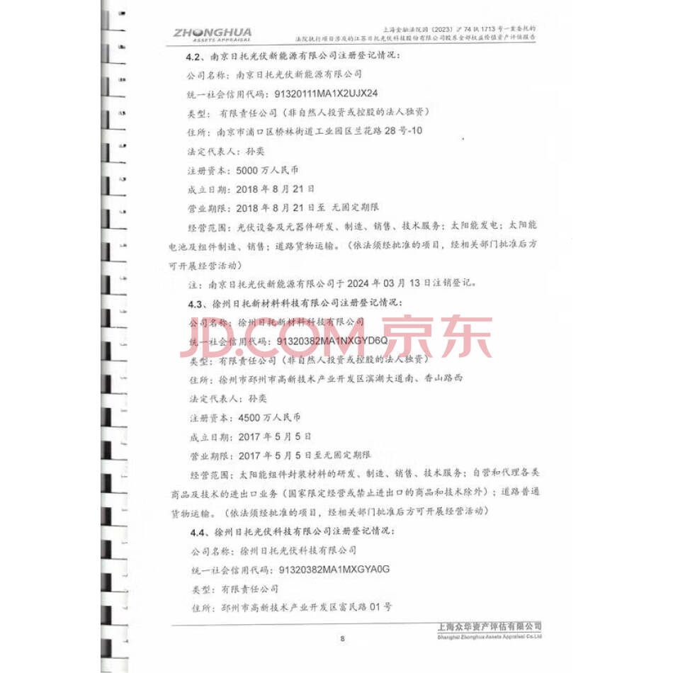 上海谷欣资产管理有限公司持有的江苏日托光伏科技股份有限公司的股权